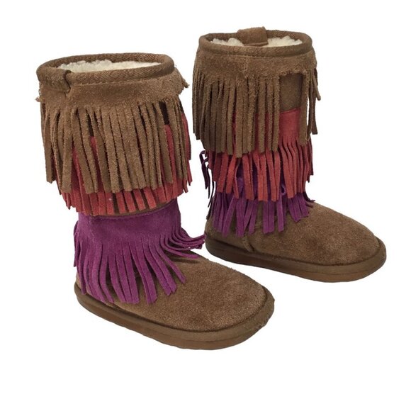 Emu LuLu Girls Boots Merino Wool Lining Size K9 Fringe Fringed Winter Warm - Picture 1 of 8